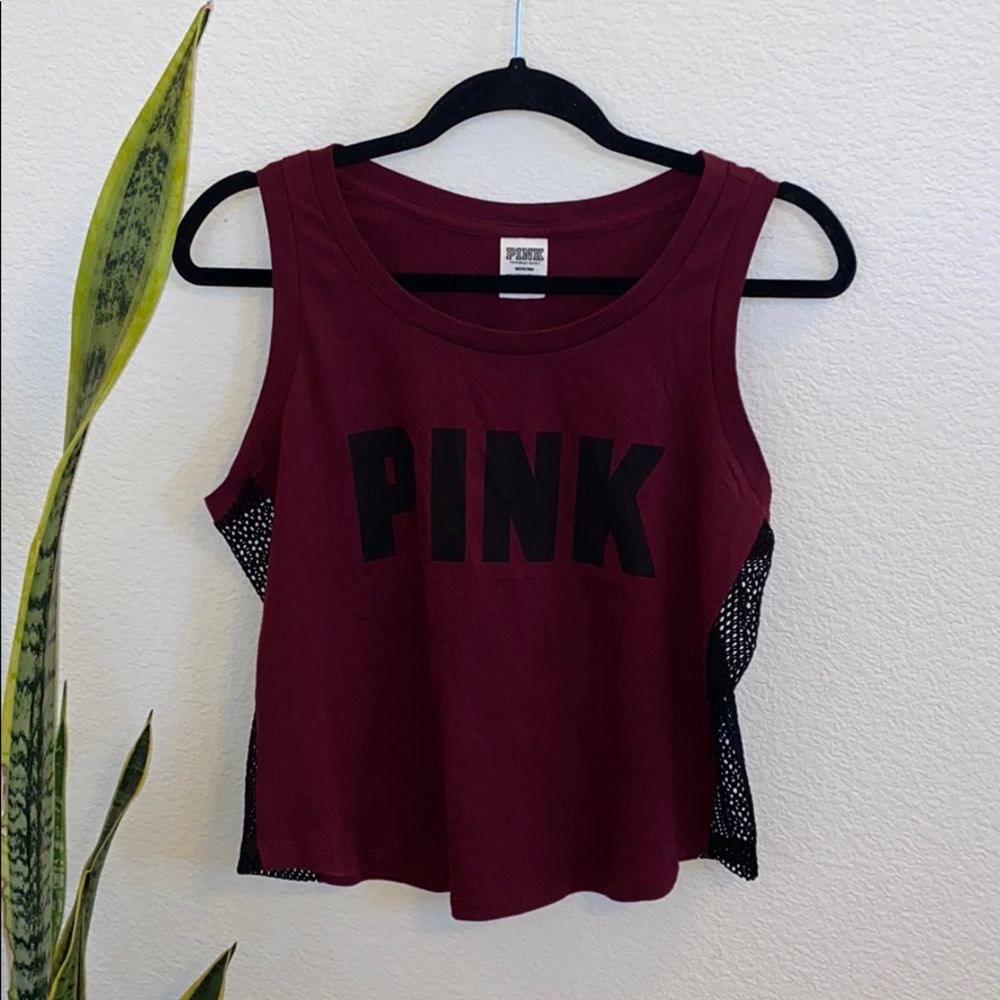 NWOT 🏷 (PINK)CROP SIDE MESH MUSCLE TANK BURGUNDY